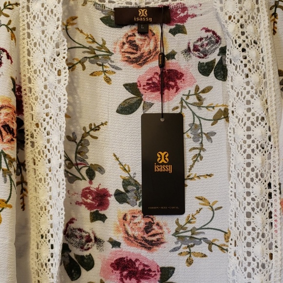 NWT Cream w/ Lace Kimono USA size 6 Floral - Picture 3 of 5